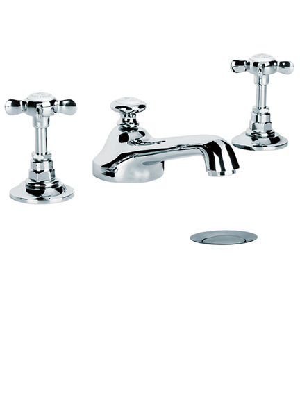 Lefroy Brooks Classic crosshead three hole basin mixer tap with pop-up waste LB1220