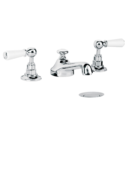 Lefroy Brooks Classic white lever three hole basin mixer with pop-up waste WL1220