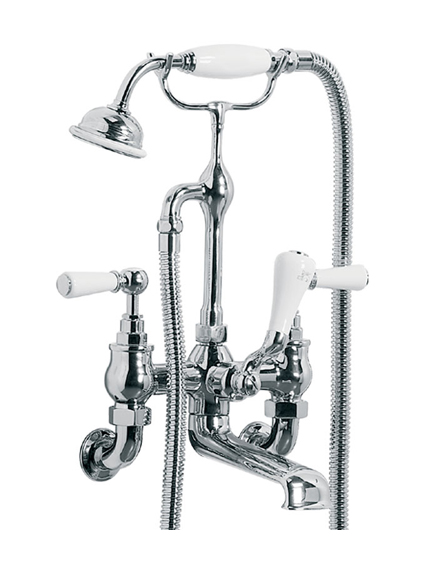 Lefroy Brooks Classic wall mounted bath shower mixer with white lever handles  WL1166