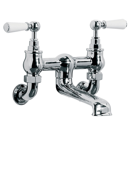 Lefroy Brooks Classic wall mounted bath filler with white lever handles  WL1151