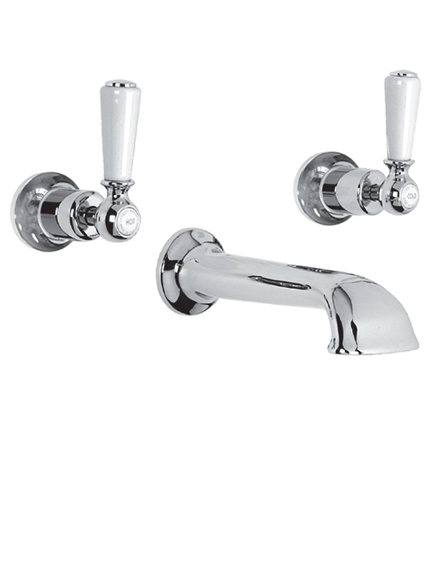 Lefroy Brooks Classic concealed wall mounted bath filler with white lever handles  WL1152