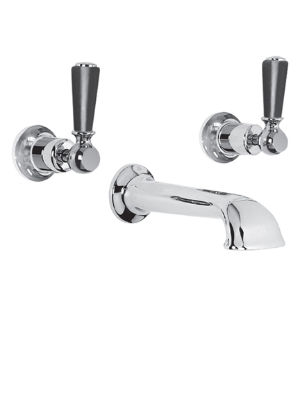 Lefroy Brooks Classic concealed wall mounted bath filler with black ceramic lever handles  BL1152