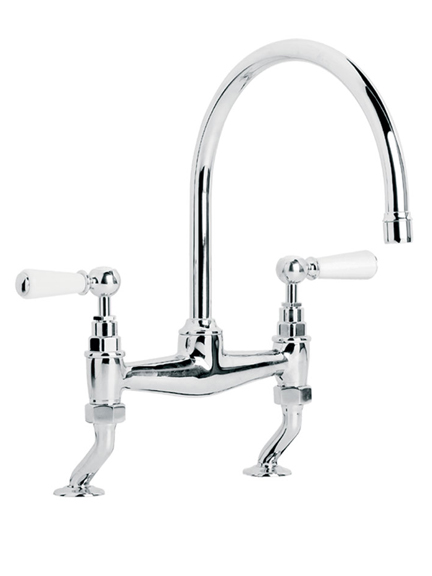 Lefroy Brooks Classic bridge mixer with white lever handles