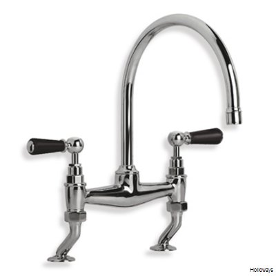 Lefroy Brooks kitchen bridge mixer with black ceramic lever handles