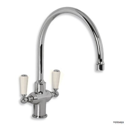 Lefroy Brooks monobloc kitchen mixer with white ceramic lever handles