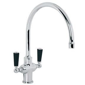 Lefroy Brooks monobloc kitchen mixer with black ceramic lever handles