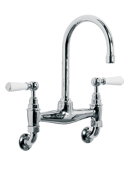 Lefroy Brooks Classic wall mounted white lever basin bridge mixer