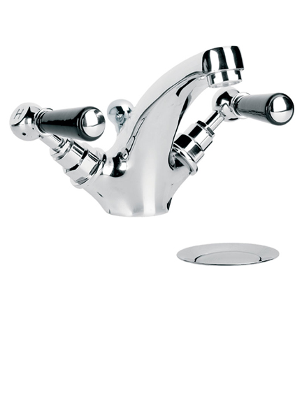 Lefroy Brooks Classic basin monobloc mixer with black ceramic lever handles and pop-up waste BL1185