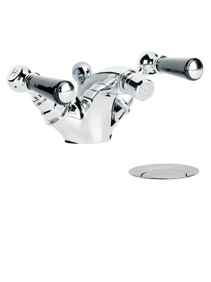 Lefroy Brooks Classic monobloc bidet mixer with black ceramic lever handles and pop-up waste BL1195