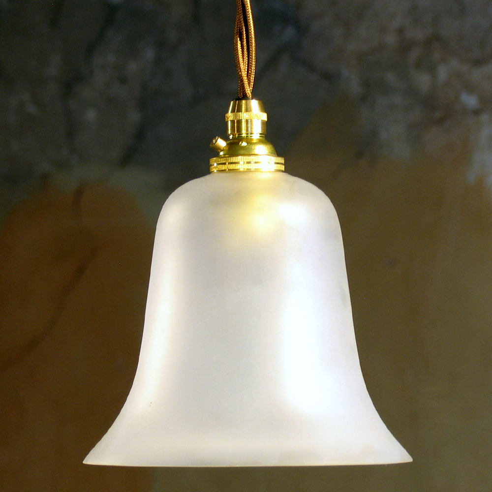 Etched Glass Bell Pendant Light - Brass Fittings