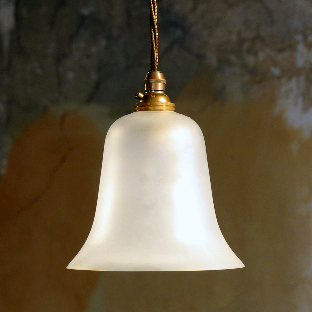 Etched Glass Bell Pendant Light - Antiqued Fittings