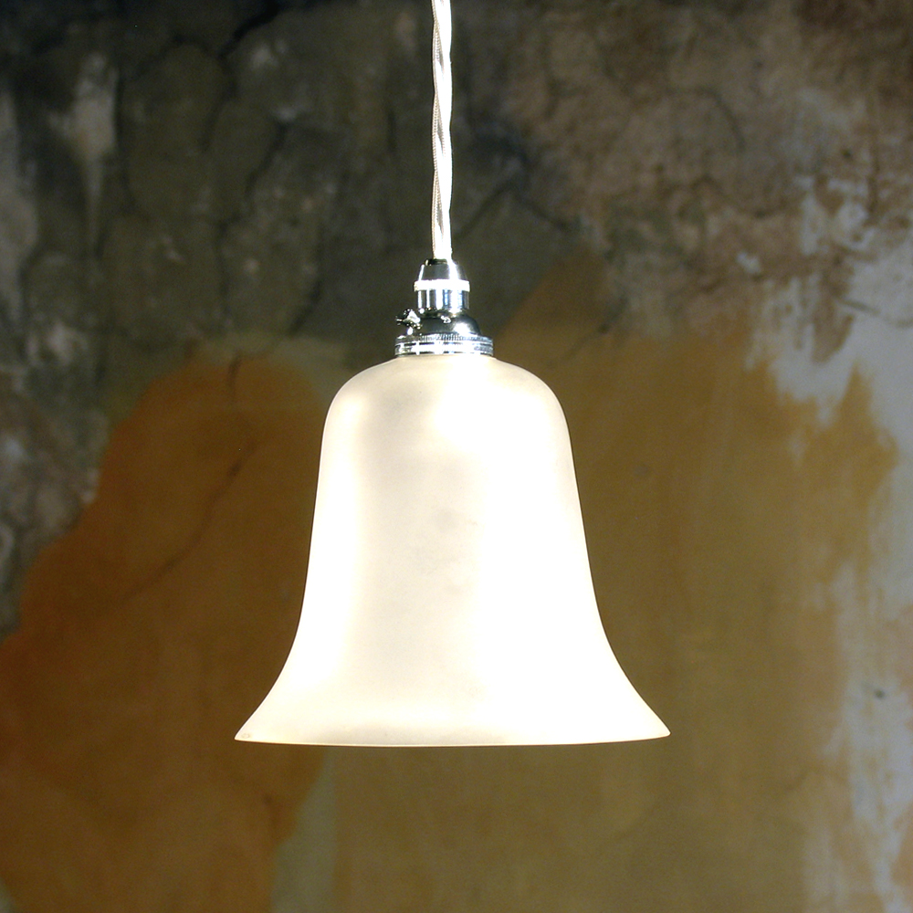 Etched Glass Bell Pendant Light - Chrome Fittings